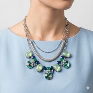 Lauren Conrad Green Blue Multi-Strand Statement Necklace | Boho Avant Garde